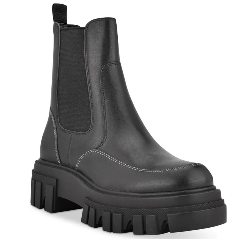 Marc Fisher LTD Morgan Chelsea Boots Chunky Lug Sole Ankle Booties Black Moto